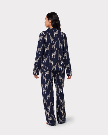 Navy Giraffe Print Organic Cotton Long Pyjama Set